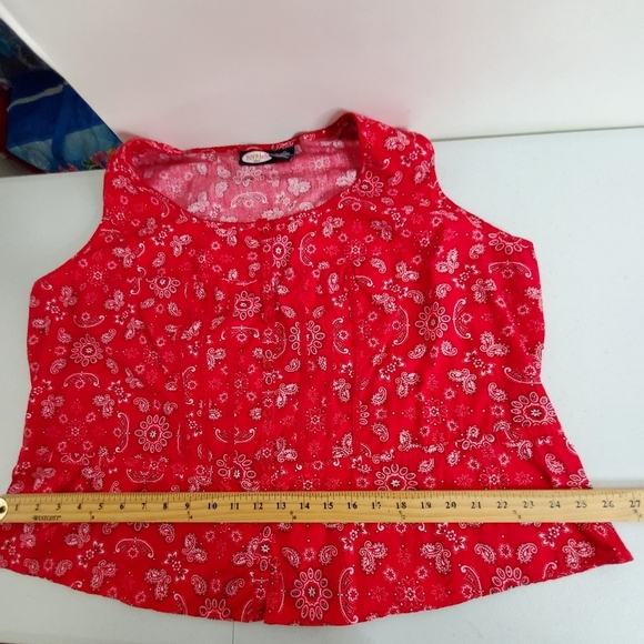 Zoey Beth Paisley Floral Print Top Size 3X Red Lace Trim Accent Button Up Shirt - Picture 8 of 11